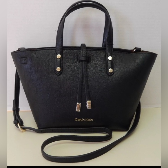 Vintage Calvin Klein Black Leather Tote with Sleek Design - Picture 1 of 7